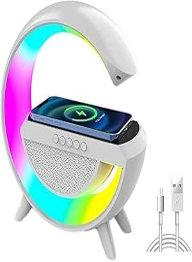 Table Lamp RGB Smart Bluetooth Speaker Wireles FM Radio Technology RGB Sound Box,Bluetooth Charger Wireless Charging Night Light Ambient Loud for Home Decoratio Bedroom & Gaming Room (Without screen)